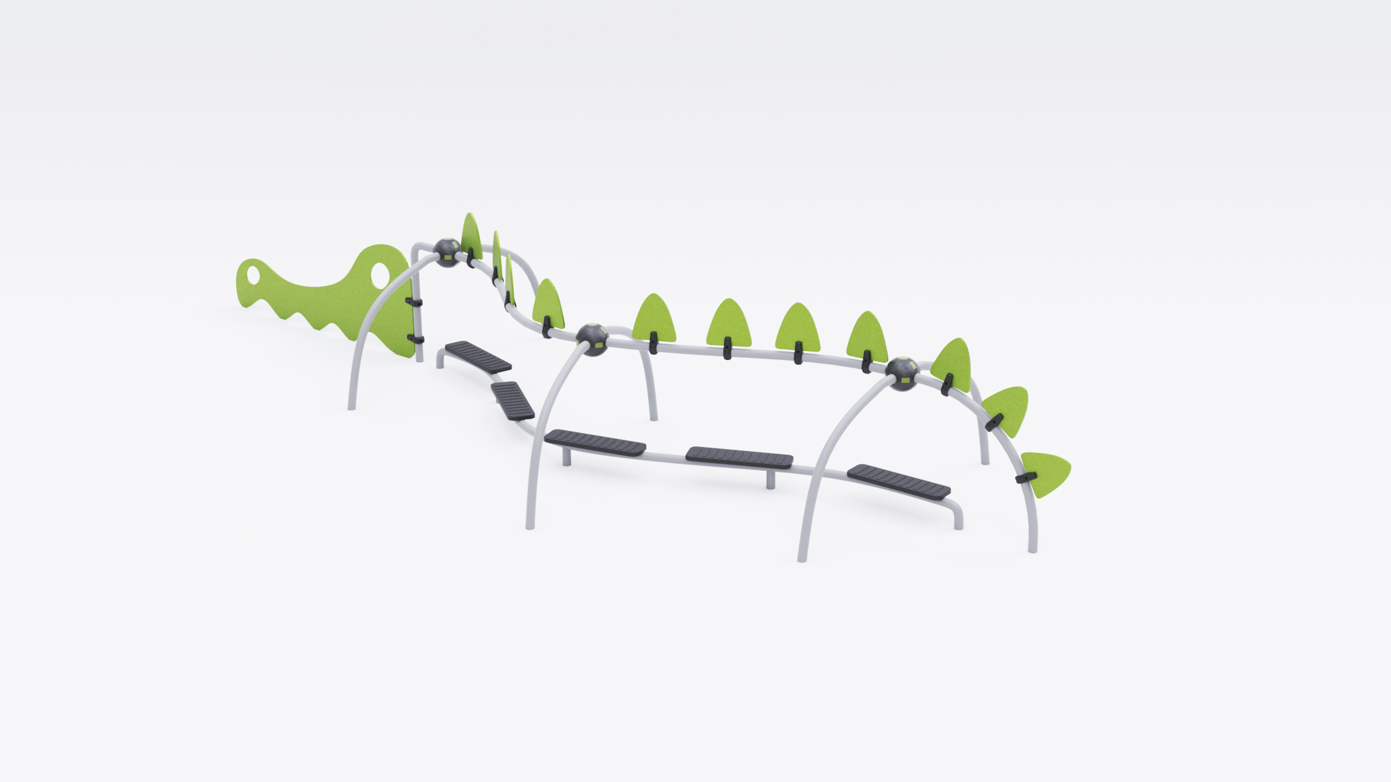 Curved balance trail play element