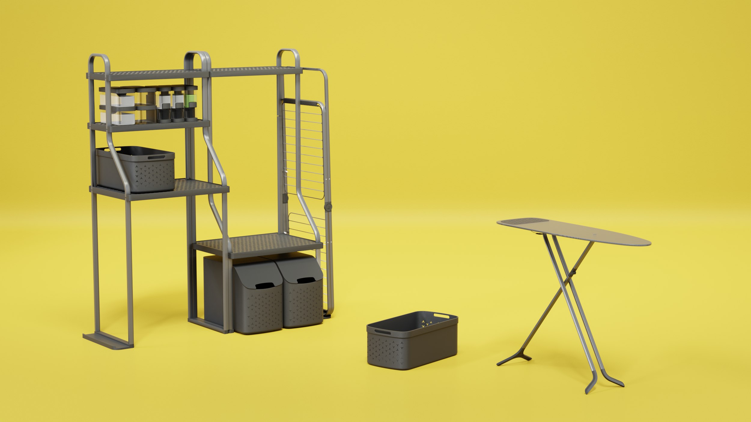 Laundry system in a yellow setting
