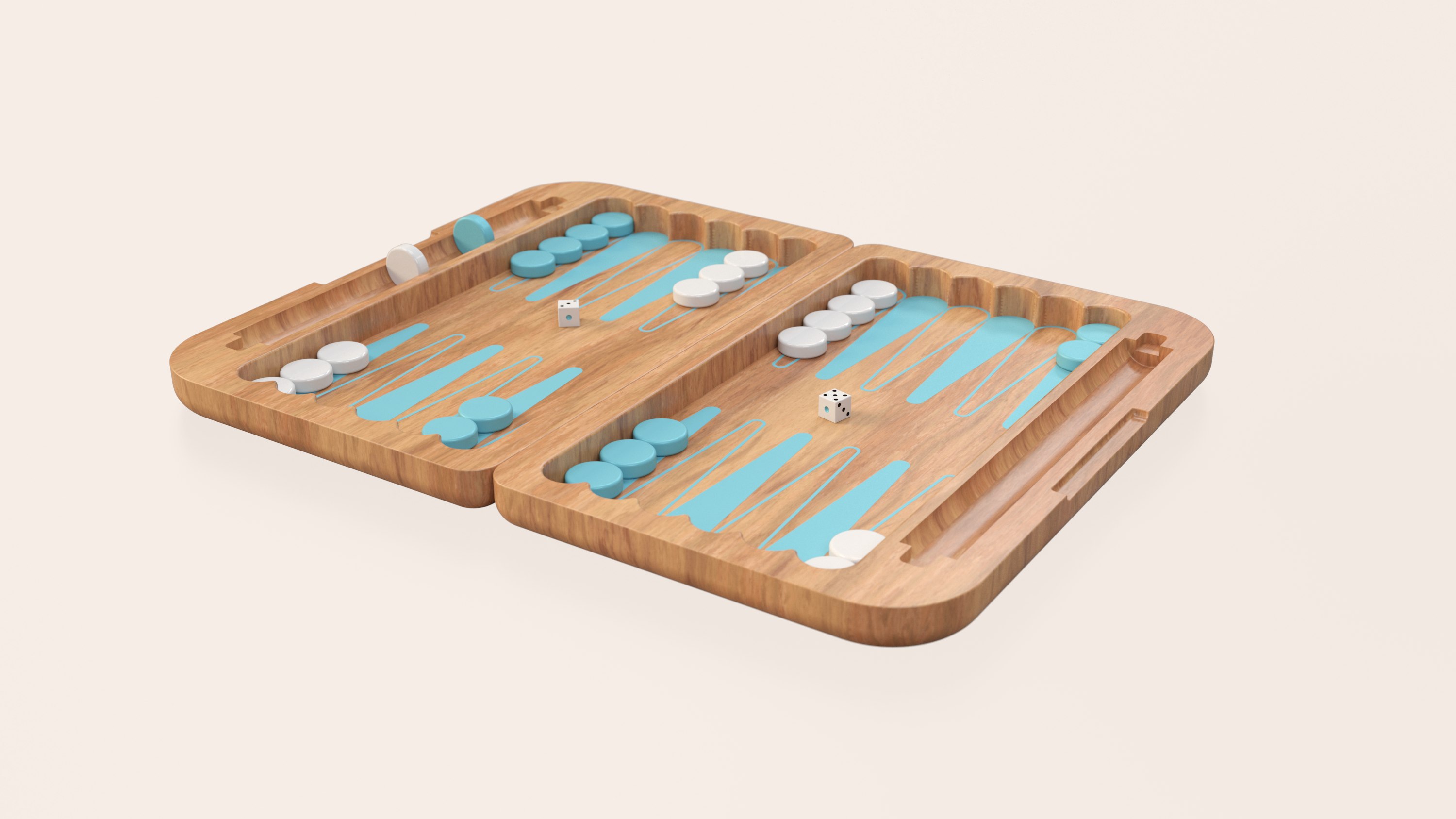 Open wooden backgammon set